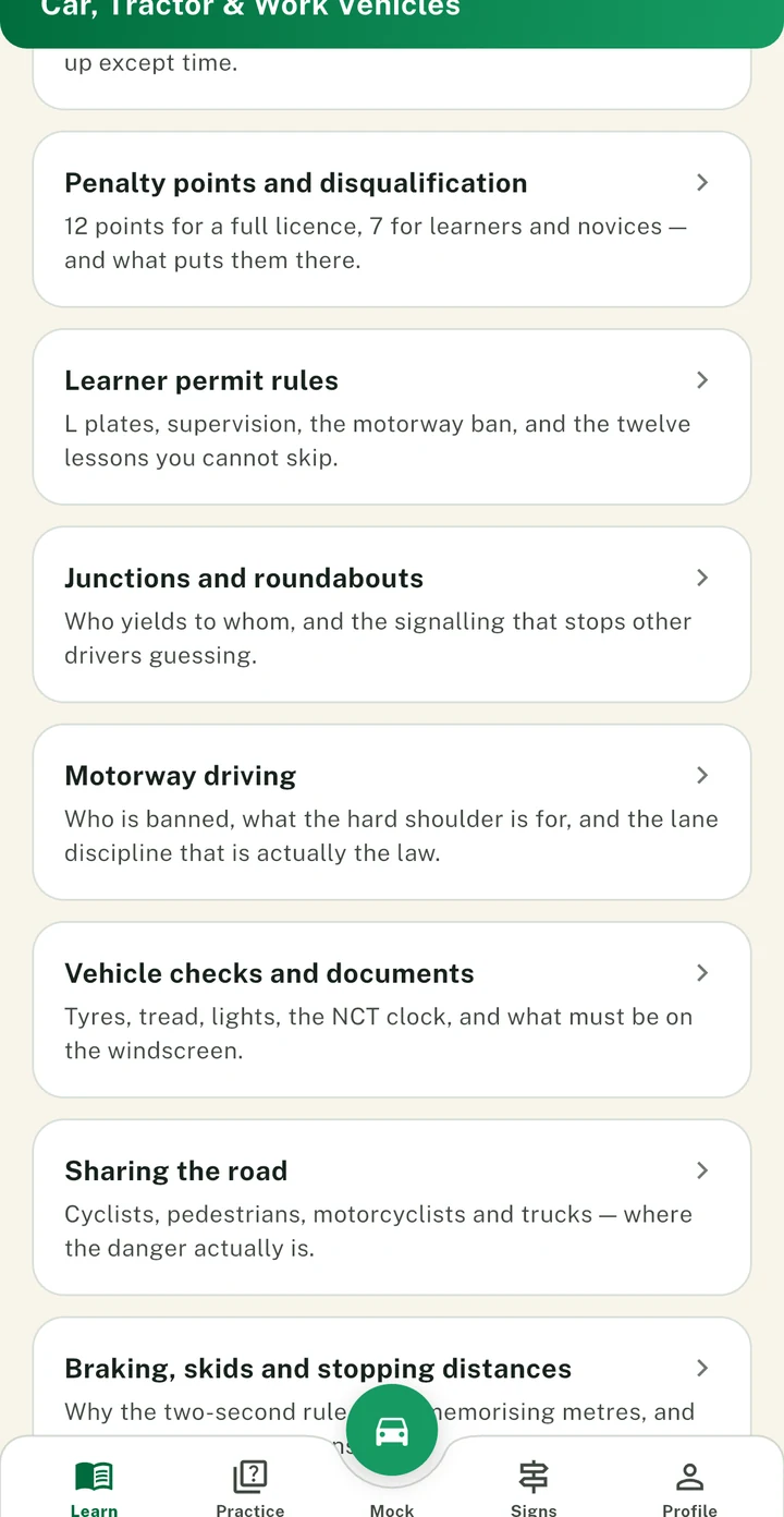 The list of study guides in PassDrive, each with a one-line summary